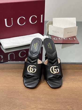 Kitlife Gucci Crystal Gold Buckle Mule in Black 75mm