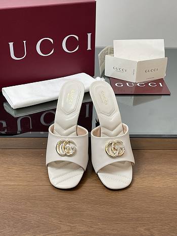 Kitlife Gucci Crystal Gold Buckle Mule in White 75mm