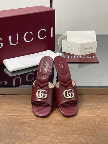 Kitlife Gucci Crystal Gold Buckle Mule in Burgundy 75mm