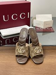 Kitlife Gucci Crystal Gold Buckle Mule in Beige & Brown 75mm - 1