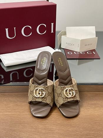 Kitlife Gucci Crystal Gold Buckle Mule in Beige & Brown 75mm
