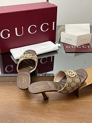 Kitlife Gucci Crystal Gold Buckle Mule in Beige & Brown 75mm - 2