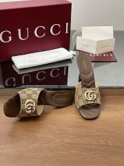 Kitlife Gucci Crystal Gold Buckle Mule in Beige & Brown 75mm - 4