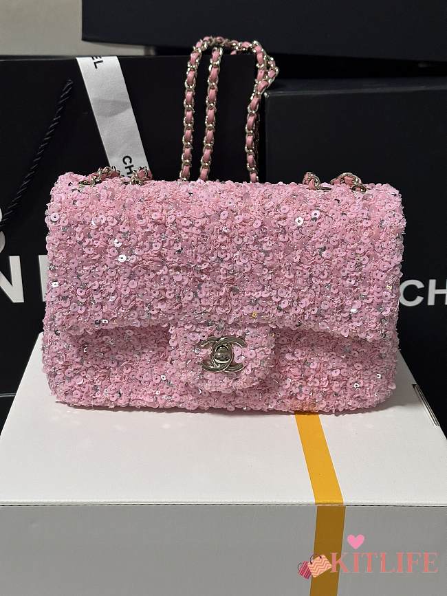 Kitlife Chanel 24k Sequin CF Bag Silver Pink 20cm - 1