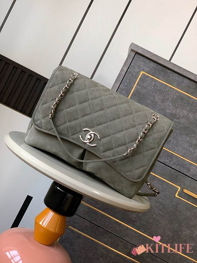 Kitlife Chanel Green Suede Double Pocket Chain Bag 34x25x10cm - 1