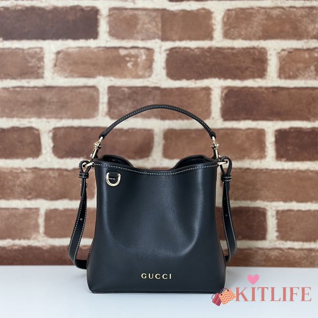 Kitlife Gucci GG Emblem Mini Bucket Bag Black Leather 815118 19x18x11cm - 1
