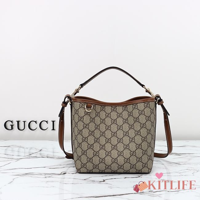 Kitlife Gucci GG Emblem Mini Bucket Bag Beige & Brown 815118 19x18x11cm - 1