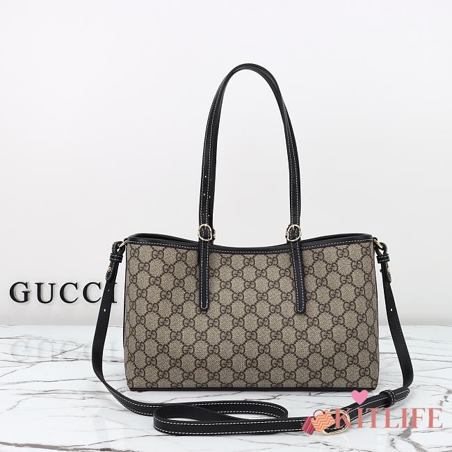 Kitlife Gucci GG Emblem Small Tote Bag Beige & Black 815214 31x18.5x11.5cm - 1