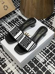 Kitlife Dior Dway Heeled Slide Black and White Cotton Embroidered with Dior Graphique Motif - 1