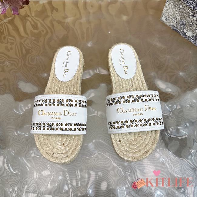 Kitlife Dior Granville Straw Slippers White  - 1