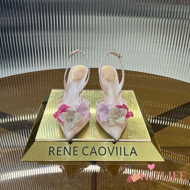 Kitlife Rene Caovilla Flower-studded Diamond High-heeled Sandals Pink 75mm  - 1