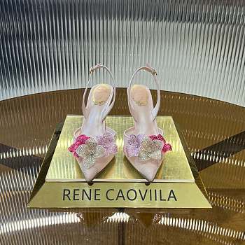 Kitlife Rene Caovilla Flower-studded Diamond High-heeled Sandals Pink 75mm 