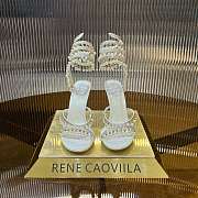 Kitlife Rene Caovilla Gold Buckle Pearl Crystal Pendant Sandals White 95mm - 1