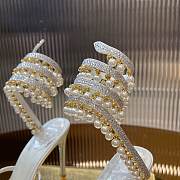 Kitlife Rene Caovilla Gold Buckle Pearl Crystal Pendant Sandals White 95mm - 4