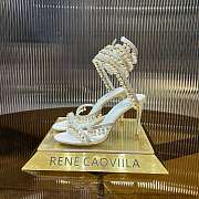 Kitlife Rene Caovilla Gold Buckle Pearl Crystal Pendant Sandals White 95mm - 3
