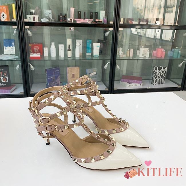 Kitlife Valentino Garavani Rockstud Caged Pump in White Patent Leather - 1