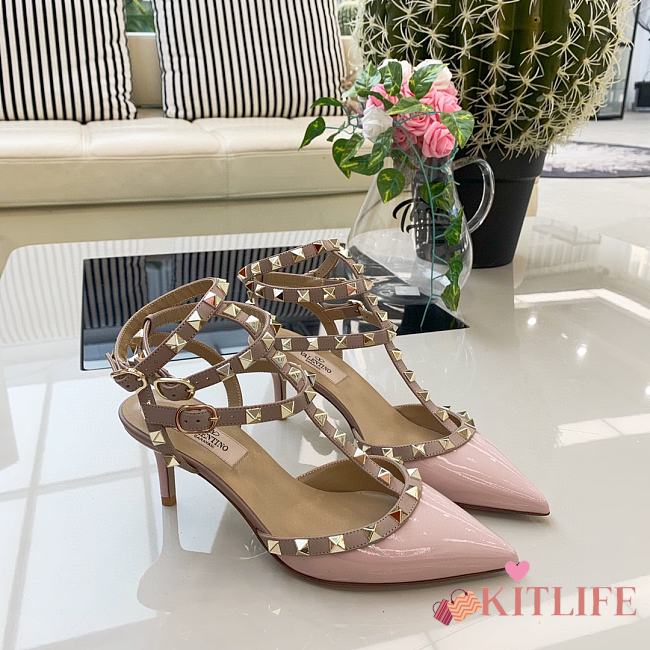 Kitlife Valentino Garavani Rockstud Caged Pump in Pink Patent Leather - 1