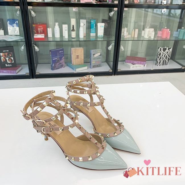Kitlife Valentino Garavani Rockstud Caged Pump in Light Blue Patent Leather - 1