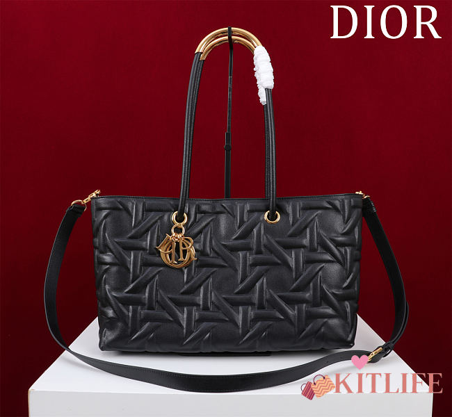 Kitlife Dior Toujours Handbag Graphic Cannage Calfskin Black 37x22x12cm - 1