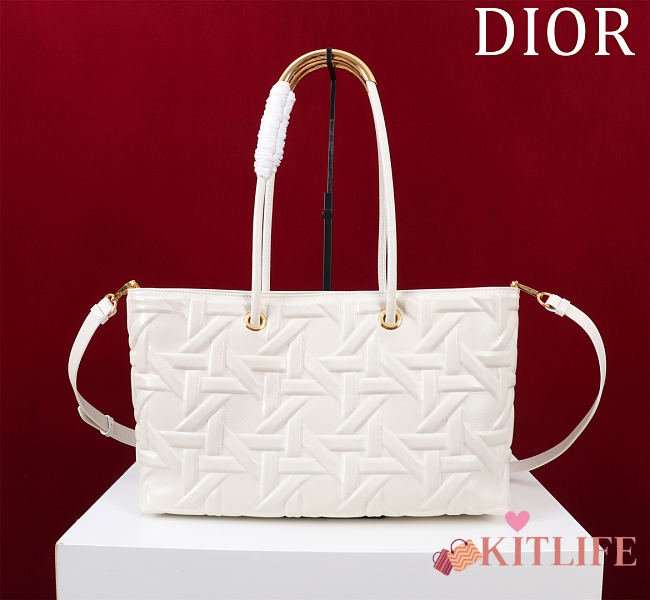 Kitlife Dior Toujours Handbag Graphic Cannage Calfskin White 37x22x12cm - 1