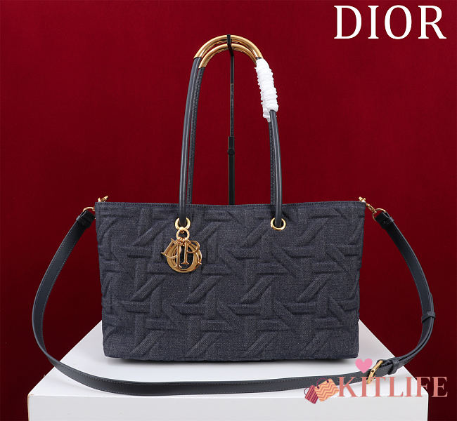 Kitlife Dior Toujours Handbag Graphic Cannage Denim Black 37x22x12cm - 1