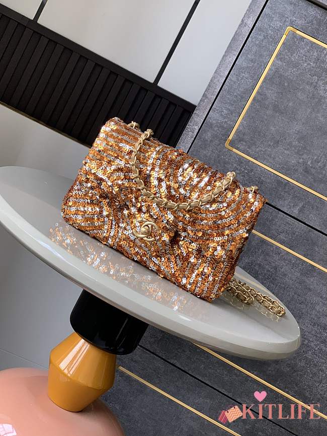 Kitlife Chanel Golden Sun Flower-dense Sequins Bag 20cm - 1
