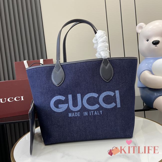 Kitlife Gucci Totissima Reversible Tote Bag Dark Blue Denim 820481 30.5x28x27cm - 1