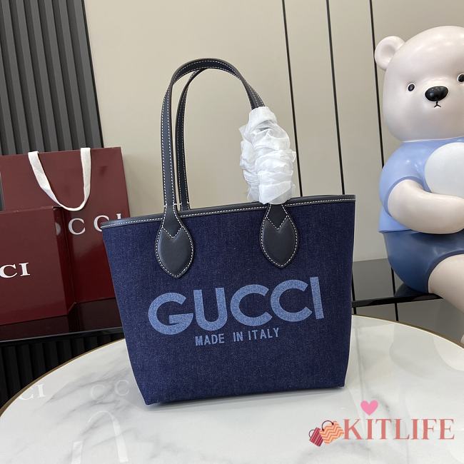 Kitlife Gucci Small Totissima Reversible Tote Bag Dark Blue Denim 820496 22x19x18cm - 1