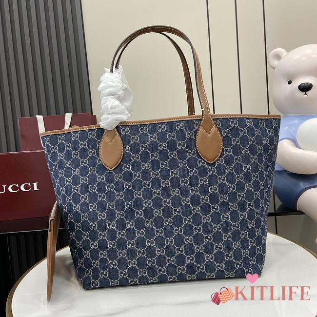 Kitlife Gucci Totissima Tote Bag Blue GG Denim 820481 30.5x28x27cm - 1
