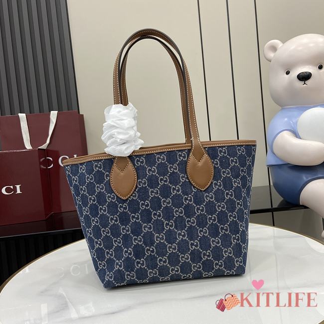 Kitlife Gucci Totissima Tote Bag Blue GG Denim 820496 22x19x18cm - 1