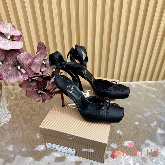 Kitlife Christian Louboutin Cassia Lace Up 100mm Strappy Pumps Crepe Satin Black - 1