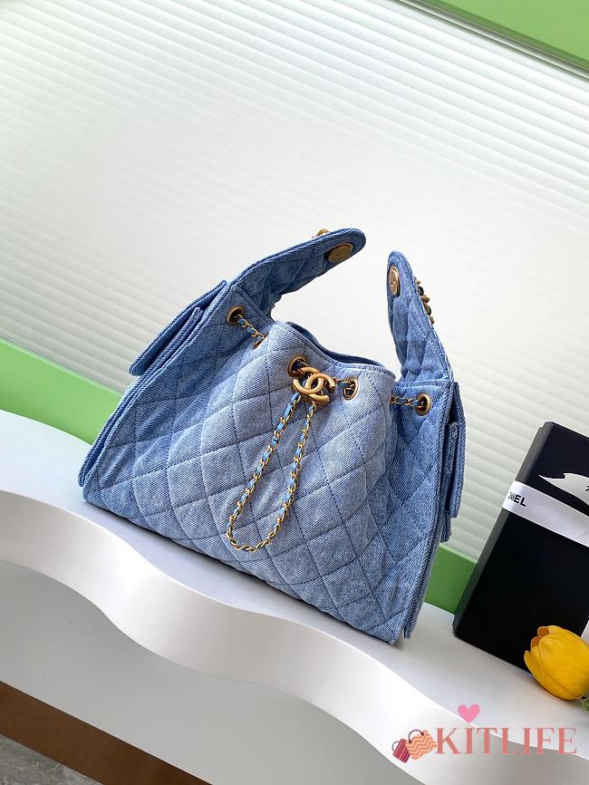 Kitlife Chanel 25C Drawstring Bucket Hobo Bag Blue Denim 30×26×14cm - 1