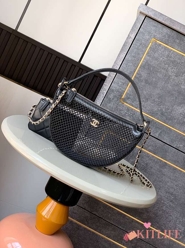 Kitlife Chanel Pouch Black Mesh, Shiny Lambskin & Gold-Tone Metal 15x22x6cm   - 1