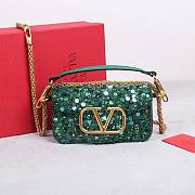 Kitlife Valentino Garavani Mini Loco 3D Embroidered Swarovski Crystal Bag Green 20x10.5x5cm - 1
