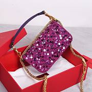 Kitlife Valentino Garavani Mini Loco 3D Embroidered Swarovski Crystal Bag Purple 20x10.5x5cm - 2