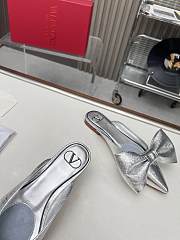 Kitlife Valentino Garavani Bow Satin Mules Silver - 5