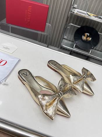 Kitlife Valentino Garavani Bow Satin Mules Gold
