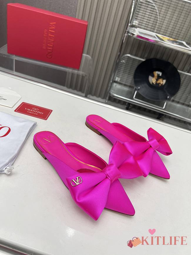 Kitlife Valentino Garavani Bow Satin Mules Fuchsia - 1