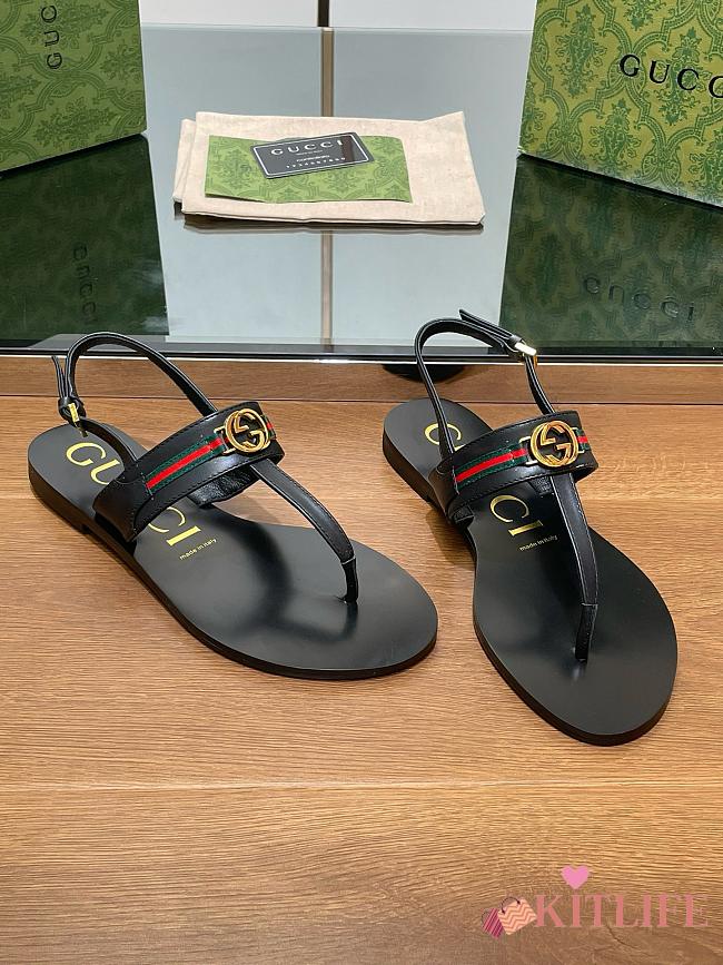 Kitlife Gucci Interlocking G Web Sandals Black - 1
