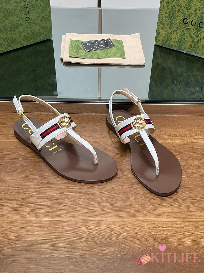 Kitlife Gucci Interlocking G Web Sandals Brown & White - 1