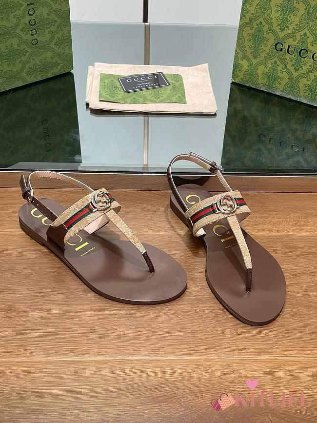 Kitlife Gucci Interlocking G Web Sandals Brown & Beige - 1