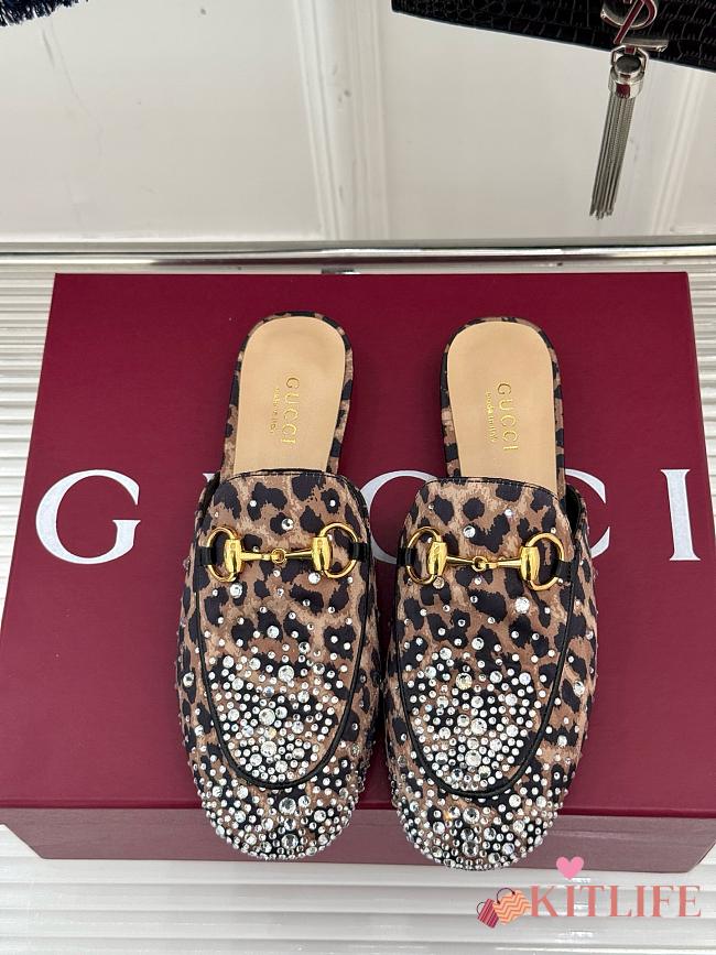 Kitlife Gucci Classic Horsebit Rhinestone Leopard Slippers - 1