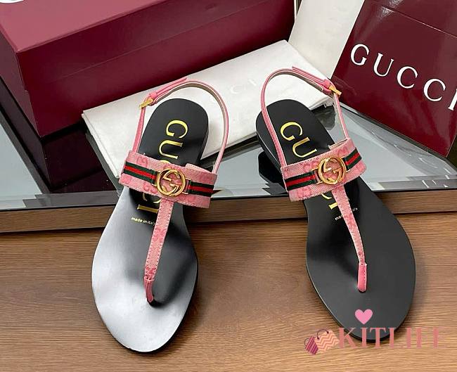 Kitlife Gucci Interlocking G Web Sandals Black & Pink - 1