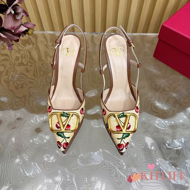 Kitlife Valentino Little Cherry V Buckle High-heeled Sandals Brown - 1
