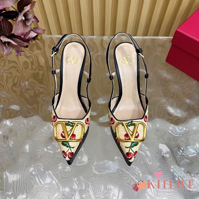 Kitlife Valentino Little Cherry V Buckle High-heeled Sandals Black - 1