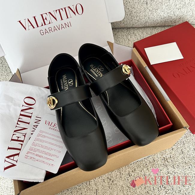 Kitlife Valentino Garavani Ballerines Mary Jane Flats Black Leather  - 1