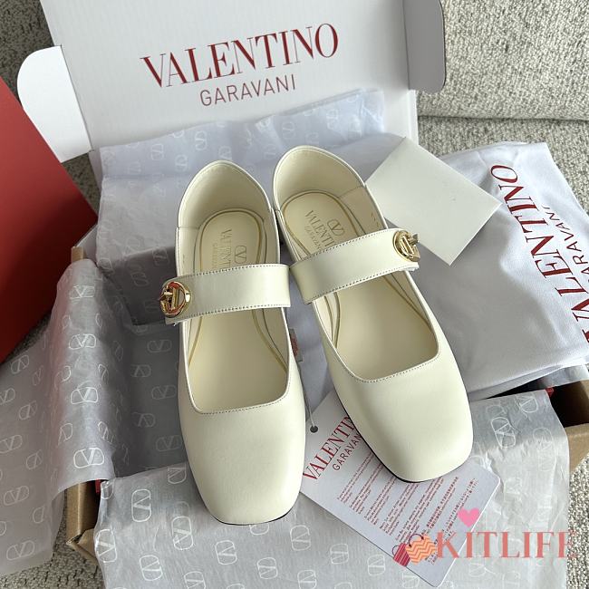Kitlife Valentino Garavani Ballerines Mary Jane Flats White Leather - 1