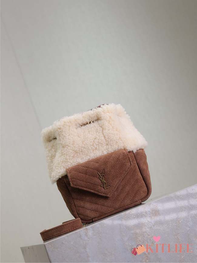 Kitlife Saint Laurent Joe Lambswool Bag Beige & Dark Brown 631052 19x13x13cm - 1
