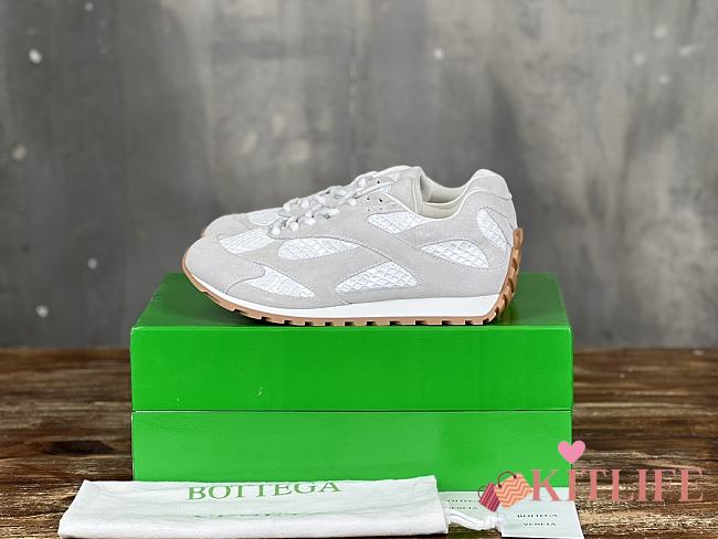 Kitlife Bottega Veneta Orbit Suede, Mesh and Leather Sneakers Grey & White  - 1
