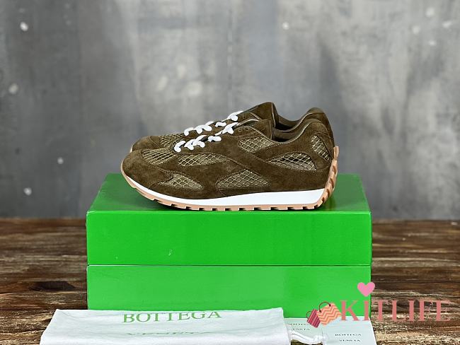 Kitlife Bottega Veneta Orbit Suede, Mesh and Leather Sneakers Green Olive - 1